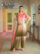 Safa Fashion 1462 Olive Green & Pink Designer Embroidered Suit