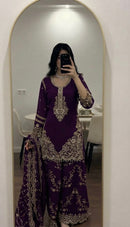ZSR 3187 A Fox Georgette Heavy Embroidery Sequence Work Designer Suit