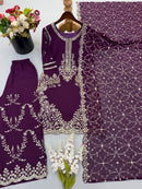 ZSR 3187 A Fox Georgette Heavy Embroidery Sequence Work Designer Suit