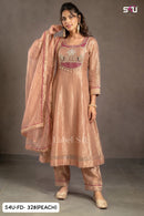 S4U FD 328 Designer Peach Embroidered Silk Kurti