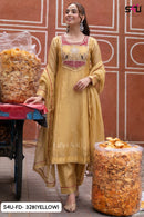 S4U FD 328 Label Yellow Premium Muslin Embroidered Suit
