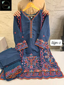 Sapphire 001 Roman Silk Designer Embroidery Work Pakistani Suit