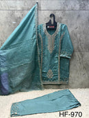 Hoor Tex 970 B Premium Heavy Roman Glass Silk Pakistani Suit