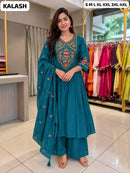 SG Teal Cotton Embroidered Work Anarkali Kurti