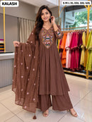SG Designer Brown Embroidered Anarkali Kurti
