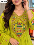 SG Premium Lime Green Embroidered Work Anarkali Kurti