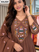 SG Designer Brown Embroidered Anarkali Kurti