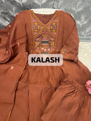 SG Designer Brown Embroidered Anarkali Kurti