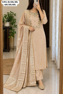 SG Premium Beige Cotton Embroidered Pakistani Suit