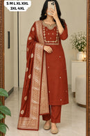 SG Premium Rust Cotton Embroidered Pakistani Suit