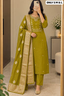 SG Premium Olive Green Cotton Embroidered Pakistani Suit