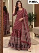 SG Premium Maroon Printed Designer Sharara Suit