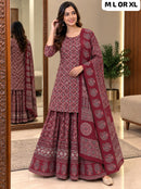 SG Designer Maroon Ajrakh Printed Sharara Suit