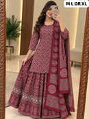 SG Designer Maroon Ajrakh Printed Sharara Suit