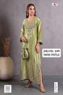 S4U Fd 349 Shivali Sage Green Mirror Work Silk Kurti