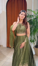 FB L370 Heavy Thai Silk Sequins Work Designer Lehenga