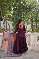 LW 9275 B Premium Roman Fabrics Frill Stitching Gown