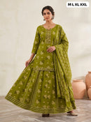 SF 898 A Olive Green Printed Embroidered Cotton Palazzo Suit