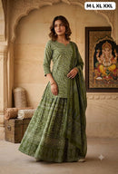 SF 898 C Designer Olive Green Printed Anarkali Suit