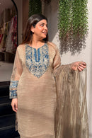 AN 899 Crunchy Silk  Heavy Embroidery Work Designer Suit