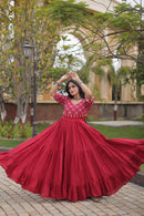 LW 9349 B Cotton Multi Thread Embroidered Work Gown