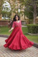 LW 9349 B Cotton Multi Thread Embroidered Work Gown