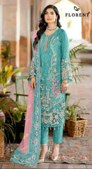 Florent 1073 B Dinting Chiffon Heavy Embroidery Work Pakistani Suit
