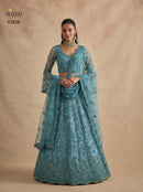 Alizeh 1082 B Teal Blue Heavy Embroidered Designer Lehenga