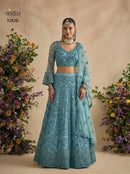 Alizeh 1082 B Teal Blue Heavy Embroidered Designer Lehenga