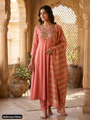 KR 431 Premium Mull Chanderi  Embroidery Work Suit