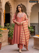 KR 431 Premium Mull Chanderi  Embroidery Work Suit