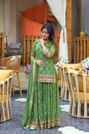 ND 5017 A Chinon Silk Material Sequence Embroidery Work Sharara Suit