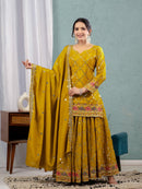 ND 5017 B Chinon Silk Material Sequence Embroidery Work Sharara Suit