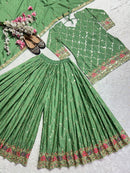 ND 5017 A Chinon Silk Material Sequence Embroidery Work Sharara Suit