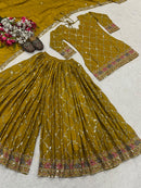 ND 5017 B Chinon Silk Material Sequence Embroidery Work Sharara Suit