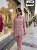 NN 15 B Simran Pink Cotton Embroidered Work Co Ord Set