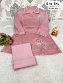 NN 15 B Simran Pink Cotton Embroidered Work Co Ord Set