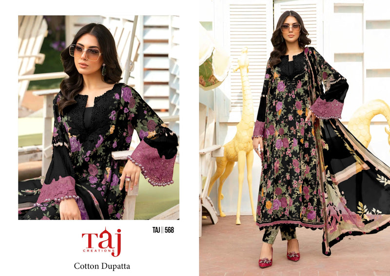 Taj Creations 568 Pure Cotton Print With Heavy Embroidery Worked Pakistani Suits