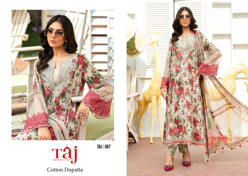 Taj Creations 567 Pure Cotton Print With Heavy Embroidery Worked Pakistani Suits