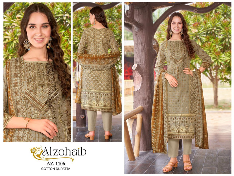 Al Zohaib Az 1106 Pure Cotton Print With Embrodairy Self Work Pakistani Suit