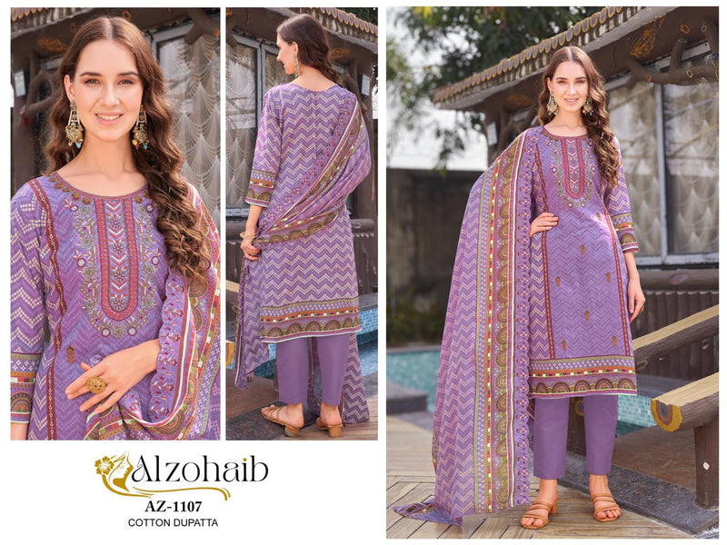 Al Zohaib Az 1107 Pure Cotton Print With Embrodairy Self Work Pakistani Suit