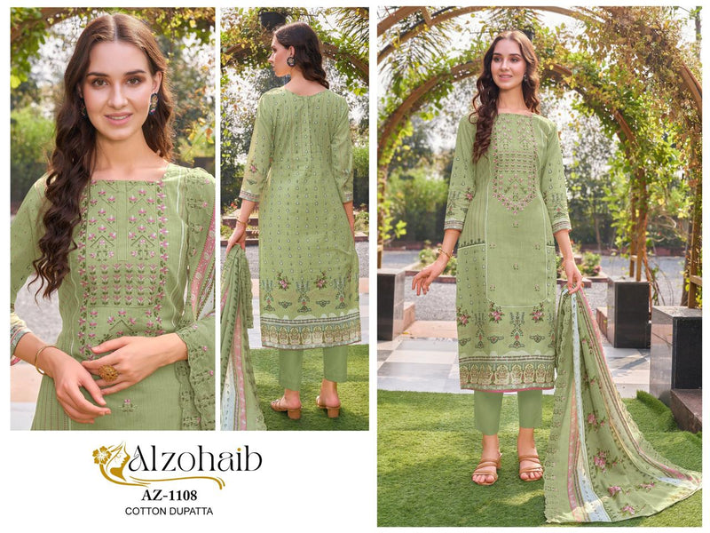 Al Zohaib Az 1108 Pure Cotton Print With Embrodairy Self Work Pakistani Suit