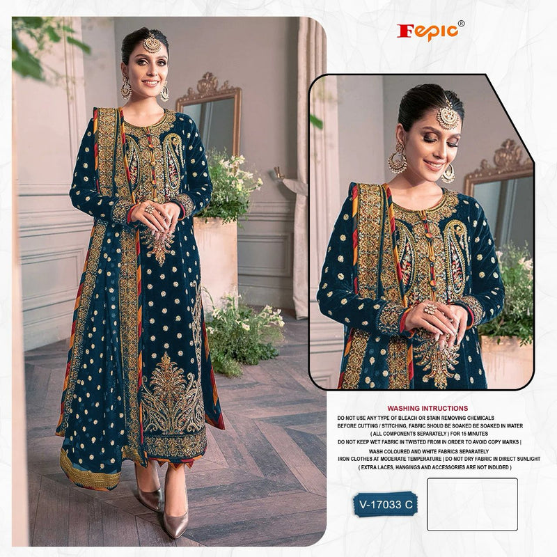 Fepic Rosemeen V 17033 C Velvet Embroidered Worked Pakistni Suits