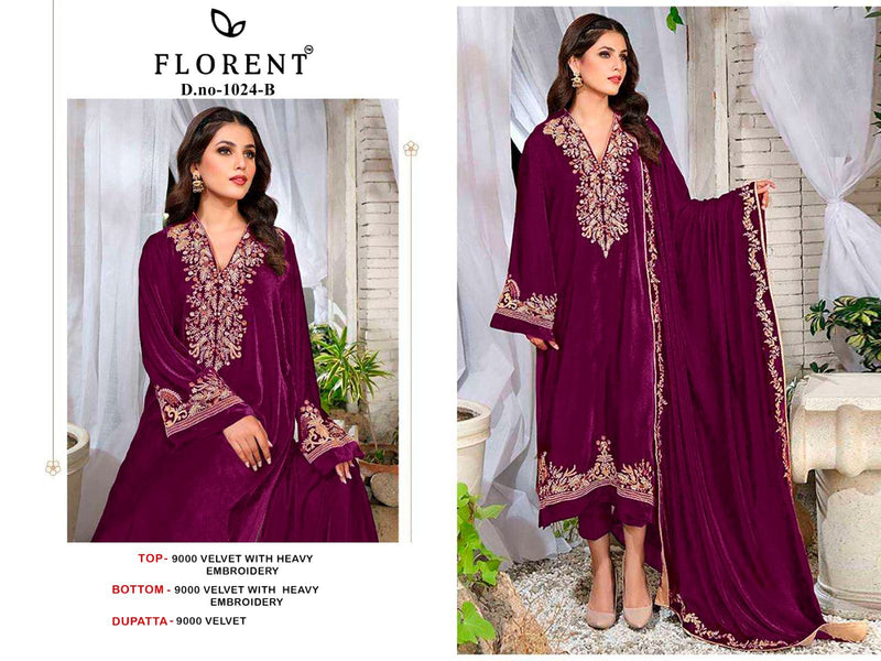Florent 1024 B 9000 Velvet With Heavy Embroidery Worked Pakistani Suits