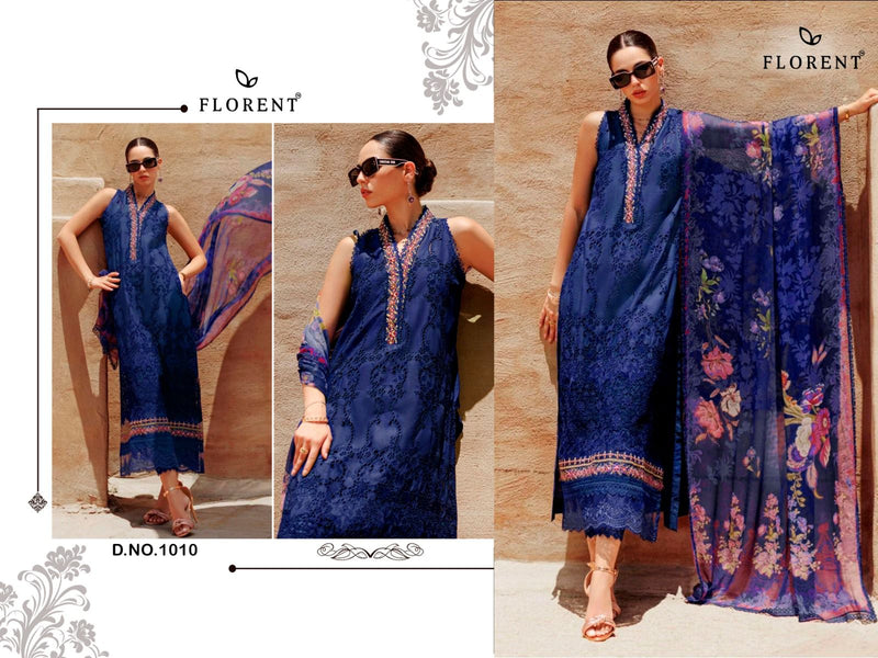 Florent 1010 Noor By Saadiaa Pure Cotton With Chikankari Embroidery Worked Pakistani Suits