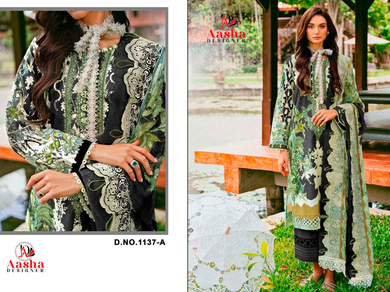 Aasha Designer 1137 A Pure Cotton Print With Exclusive Patch Embroidery Worked Pakistani Suits