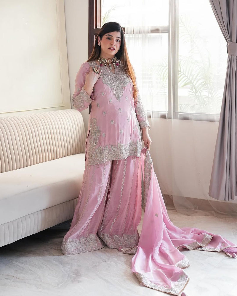 SSR 5002 B Heavy Chinon Silk With Heavy Embroidery Sequence Rivet Moti Worked Pakistani Suits
