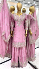 SSR 5002 B Heavy Chinon Silk With Heavy Embroidery Sequence Rivet Moti Worked Pakistani Suits