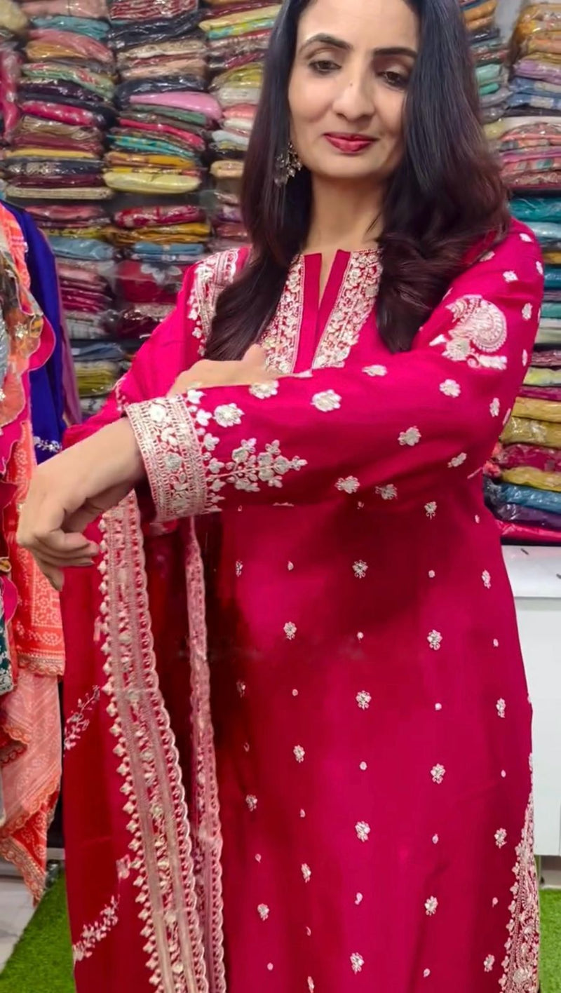 ZSR 3102 Pure Chinnon Silk With Embroidery Sequence Work With Full Sleeve Pakistani Suits