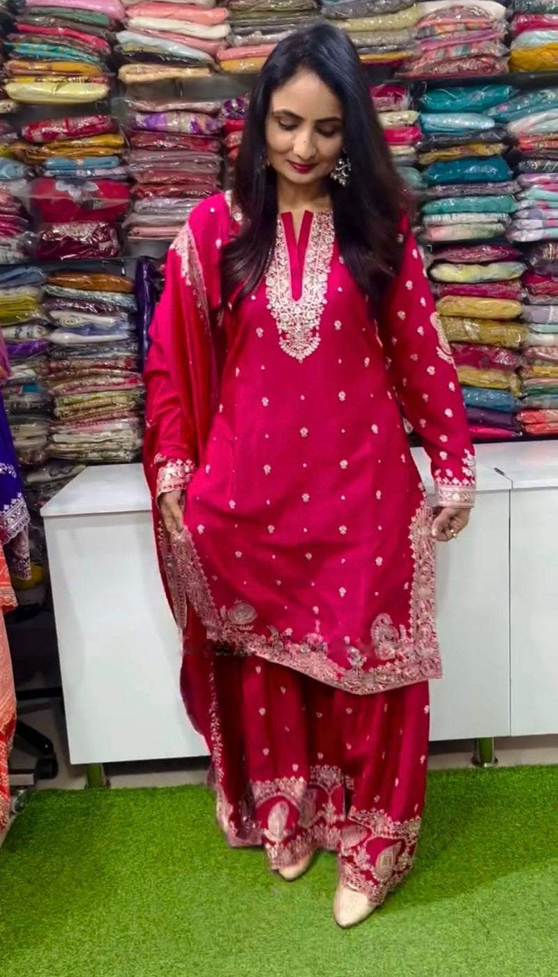 ZSR 3102 Pure Chinnon Silk With Embroidery Sequence Work With Full Sleeve Pakistani Suits